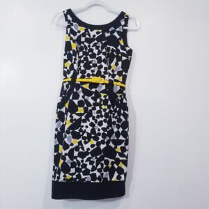 New York & Company Women size 2 Geometric Print Belted Sheath Dress